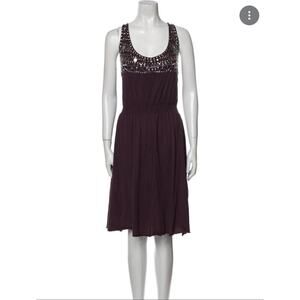 Tory Burch Women's Scoop Neck Sleeveless Studded Fit & Flare Dress Plum Size XS
